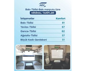 
Bakı&ndash;Tbilisi&ndash;Bakı marşrutunda siniflər üzrə gediş haqqı açıqlanıb -CƏDVƏL