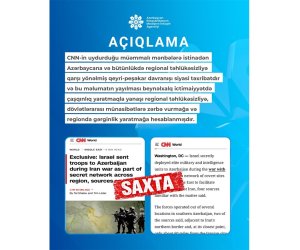 MEDİA: İsrailin İrana qarşı Azərbaycan ərazisindən istifadə etməsi uydurmadır, CNN təkzib verməli, üzr istəməlidir