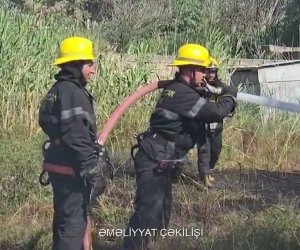 Badamdarda 100 kvadratmetr ərazi yanıb