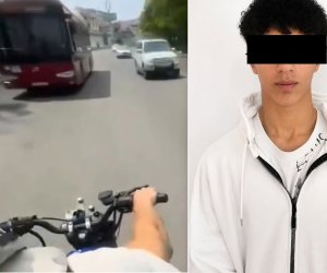 Polis motosikleti təhlükəli idarə edən sürücünü saxlayıb
