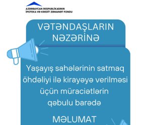 Kirayə mənzil mexanizmi üzrə müraciətlərin qəbulu müvəqqəti dayandırılır