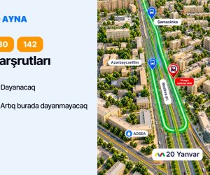 

&ldquo;20 Yanvar&rdquo; metrostansiyası və &ldquo;Şamaxinka&rdquo; aralığındakı dayanacaqdan daha 4 marşrut çıxarılır
