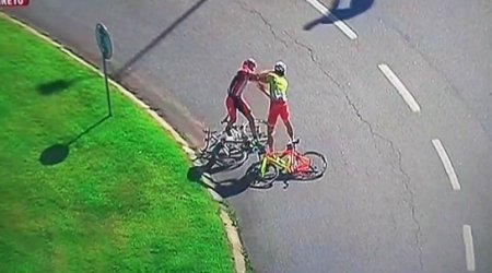 Cyclists get into huge punch-up at the end of four-hour stage