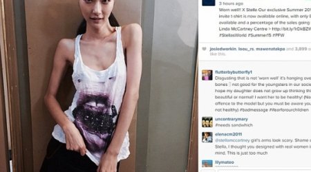 Skeleton-chic model as hundreds of fans are 'disgusted' by designer's Instagram snap - VIDEO