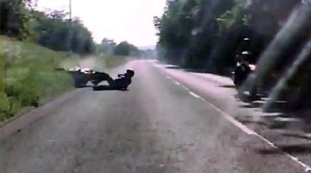 Moment idiot motorcyclist who crashed attempting 70mph