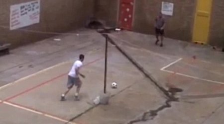 Pictured: Oscar Pistorius 'playing football in PRISON yard