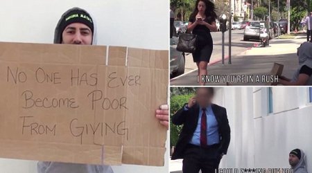 What happens when homeless man turns the table and offers people money