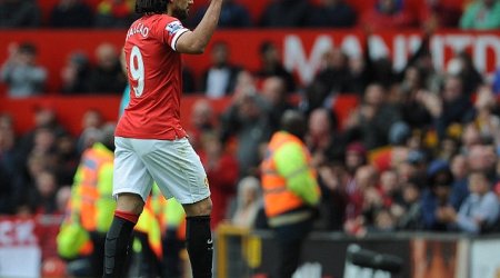 Radamel Falcao waves goodbye to Manchester United fans