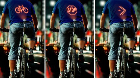 Device invented by Azeri designer projects signals on cyclists’ backs