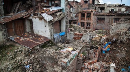 Landslides in a mountain area of Nepal bury