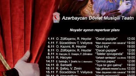 Musiqili Teatrın noyabr ayı üçün aylıq repertuarı