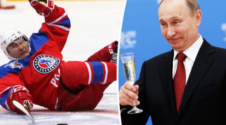 Vladimir Putin leads ice hockey team to win with heroic goal after taking a tumble