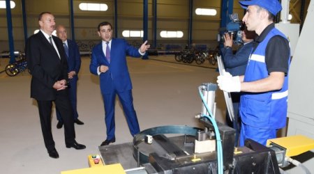 Prezident İsmayıllıda velosiped istehsalı zavodunun açılışında iştirak etdi