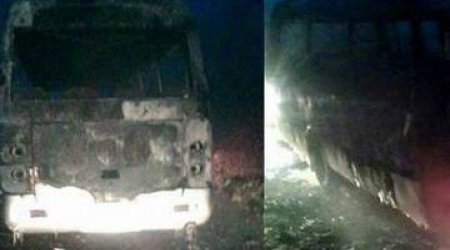Bus, carrying soldiers to occupied Karabakh, destroyed by fire