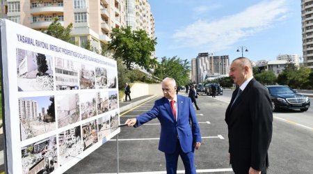 Prezident Yasamal rayonunda yeni salınan parkda yaradılan şəraitlə tanış olub