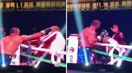 Döyüşü uduzan gürcüstanlı boksçu məşqçisini döydü – Video