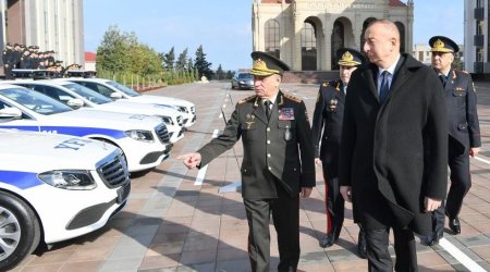 Prezident yol polislərinə verilən maşınlara baxdı - FOTOLAR