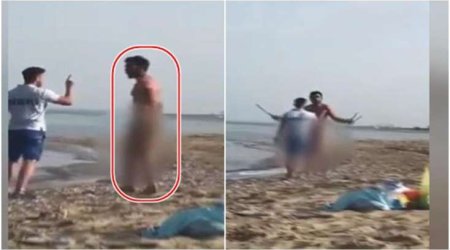 Çimərlikdə çılpaq şəkildə gəzən şəxs vətəndaşların hücumuna məruz qaldı - FOTOLAR