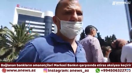 Bağlanan bankların əmanətçiləri Bakıda etiraz aksiyası keçirir - CANLI YAYIM