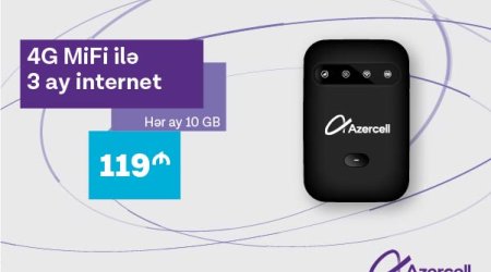 4G MiFi и 3 месяца по 10 GB интернета всего за 119 AZN от Azercell!