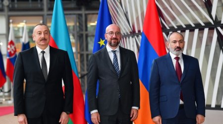President Ilham Aliyev meets with European Council President, Armenian PM in Brussels