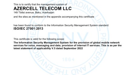 Azercell affirms its customer information protection practice accords with international standards once again