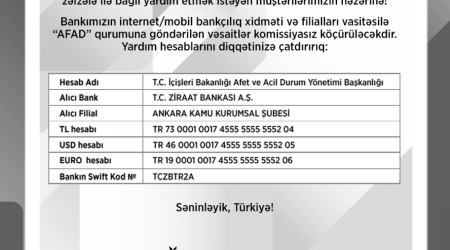 Türkiyədə zəlzələ ilə bağlı yardım etmək istəyən vətəndaşların nəzərinə!