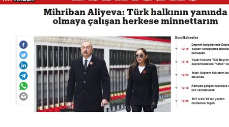 Mehriban Əliyevanın paylaşımı Türkiyə mediasının gündəmində