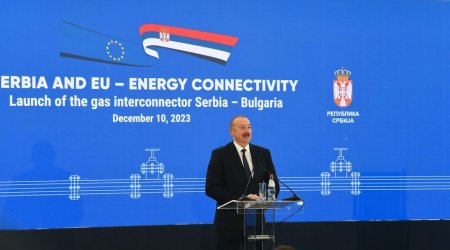 Президент Ильхам Алиев принимает участие в церемонии открытия интерконнектора 