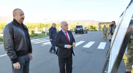 Президент Ильхам Алиев и первая леди Мехрибан Алиева совершили поездку в Агдамский район