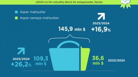 Azərbaycan kənd təsərrüfatı məhsullarının ixracını 16,9% artırıb