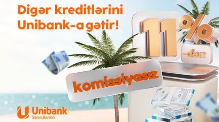 Digər bankdakı kreditlərinizi Unibanka gətirin, ödənişiniz sərfəli olsun!