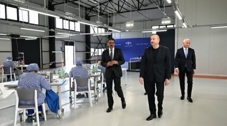 Президент Ильхам Алиев принял участие в открытии швейной фабрики LATIFA в Лачыне
