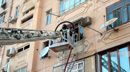 Sumqayıtda çoxmərtəbəli binada yanğın baş verib