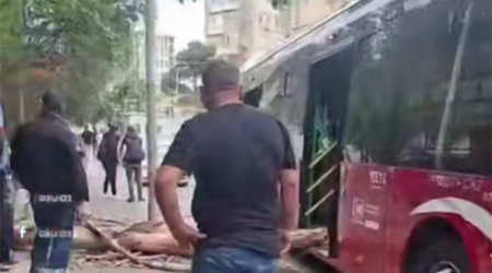 Bakıda külək ağacı avtobusun üzərinə aşırıb - Video