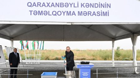 Prezident İlham Əliyev Füzuli rayonunun Qaraxanbəyli kəndinin təməlini qoyub