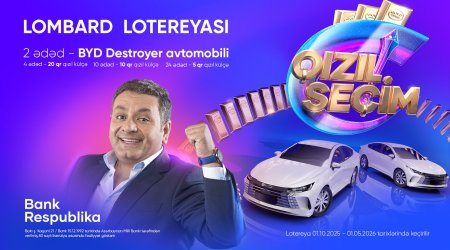 Bank Respublikadan lombard krediti götürən müştərilər avtomobil və qızıl külçə qazanmaq şansı qazanacaq!
