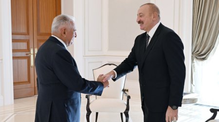 Əliyev Türk Dövlətləri Təşkilatının Ağsaqqallar Şurasının sədri Binəli Yıldırımı qəbul edib