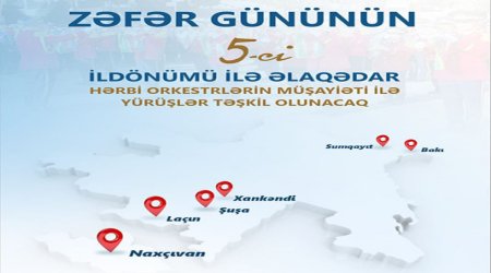 Zəfər günü münasibətilə hərbi orkestrlərin müşayiəti altında yürüşlər keçiriləcək