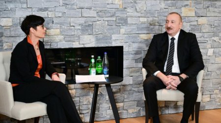 Prezident Davosda Avropa İttifaqının Genişlənmə üzrə komissarı ilə görüşüb