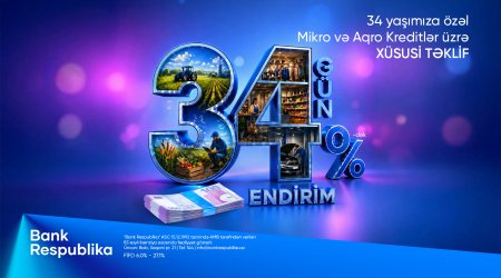 Bank Respublika sahibkarlara &ldquo;34 GÜN - 34% ENDİRİM&rdquo; kampaniyasına start verib