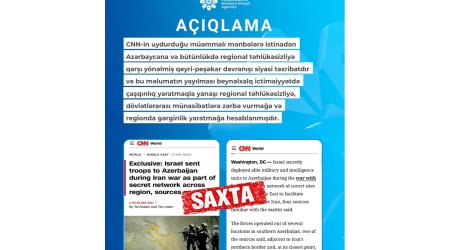 MEDİA: İsrailin İrana qarşı Azərbaycan ərazisindən istifadə etməsi uydurmadır, CNN təkzib verməli, üzr istəməlidir