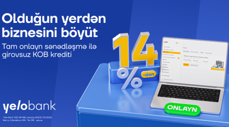 Yelo Bank-dan sahibkarlara 300 000 AZN-dək onlayn və girovsuz kredit!