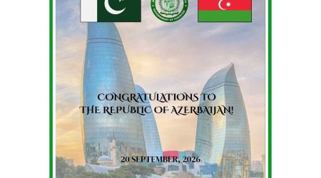 Pakistan XİN Azərbaycanın Dövlət Suverenliyi Gününü təbrik edib