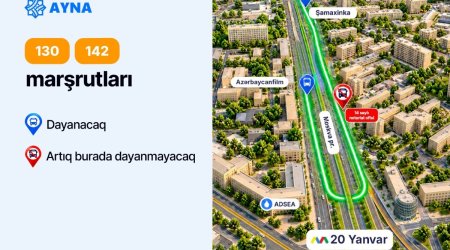 

&ldquo;20 Yanvar&rdquo; metrostansiyası və &ldquo;Şamaxinka&rdquo; aralığındakı dayanacaqdan daha 4 marşrut çıxarılır
