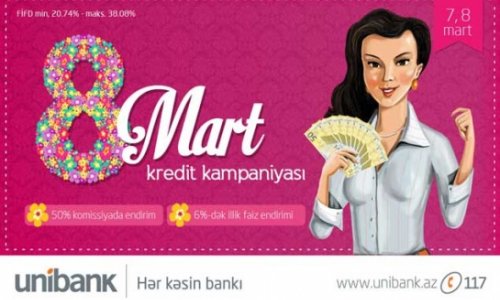 «Unibank» kreditlərin rəsmiləşdirilməsinə 50% bayram endirimi elan edib