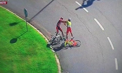 Cyclists get into huge punch-up at the end of four-hour stage