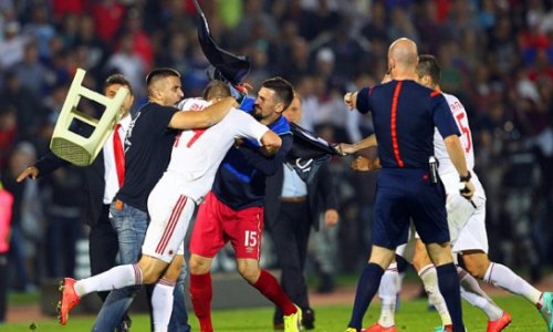 Serbia v Albania abandoned following mass brawl - VIDEO