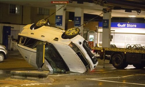 Amy Childs escapes unhurt after rolling her Range Rover onto its roof - PHOTO