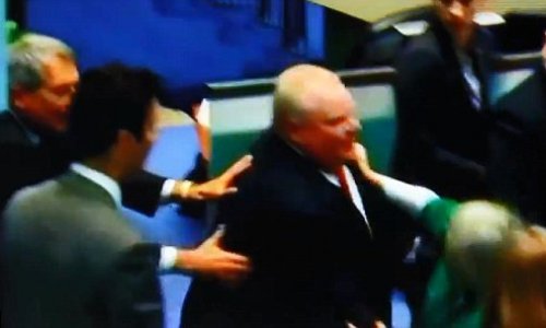 Toronto Mayor Rob Ford charges and runs over city councilor - PHOTO+VIDEO
